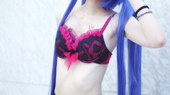 Woman cosplay blue hair