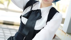 Woman cosplay blue hair