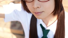 Woman cosplay glasses neon
