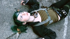 Woman cosplay green hair