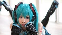 Woman cosplay vocaloid hatsune