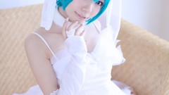 Woman cosplay vocaloid hatsune