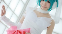 Woman cosplay vocaloid hatsune