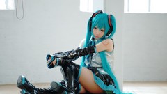 Woman cosplay vocaloid hatsune