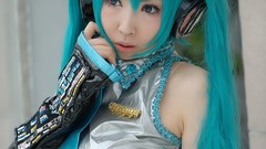 Woman cosplay vocaloid hatsune