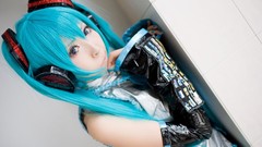 Woman cosplay vocaloid hatsune