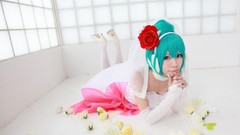 Woman cosplay vocaloid hatsune