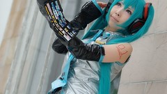 Woman cosplay vocaloid hatsune