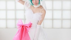 Woman cosplay vocaloid hatsune
