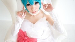 Woman cosplay vocaloid hatsune
