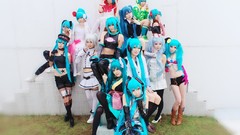 Woman cosplay vocaloid hatsune