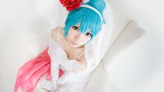 Woman cosplay vocaloid hatsune