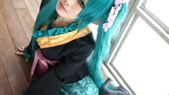 Woman cosplay vocaloid hatsune