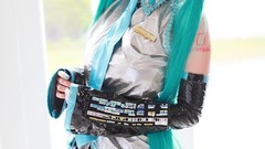Woman cosplay vocaloid hatsune