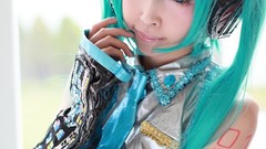Woman cosplay vocaloid hatsune