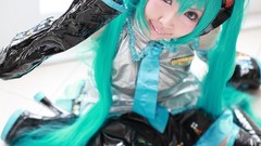 Woman cosplay vocaloid hatsune