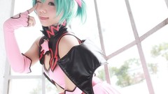 Woman cosplay vocaloid hatsune