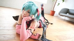 Woman cosplay vocaloid hatsune