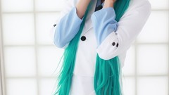 Woman cosplay vocaloid hatsune