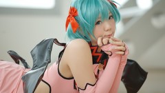 Woman cosplay vocaloid hatsune