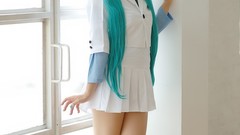 Woman cosplay vocaloid hatsune