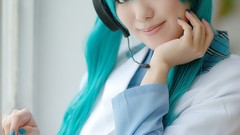 Woman cosplay vocaloid hatsune