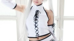 Woman cosplay vocaloid hatsune