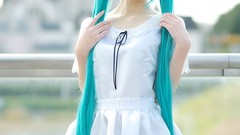 Woman cosplay vocaloid hatsune