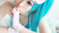 Woman cosplay vocaloid hatsune