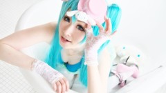 Woman cosplay vocaloid hatsune