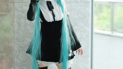 Woman cosplay vocaloid hatsune