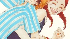 Woman couple hats bracelets male smiling long hair brown eyes 