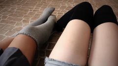 Woman couple legs knee socks body parts
