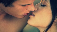 Woman couple lips bokeh kissing brunettes freckles Tiffany 