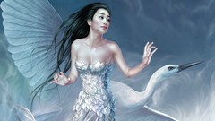 Woman Cranes asians illustrations artwork