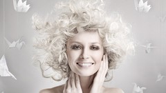Woman Cranes faces blondes smiling gray hair curly hair 