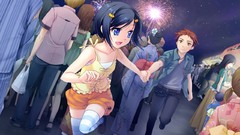 Woman crowd Anime couple fireworks short hair black hair hair 