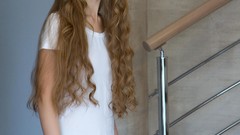 Woman curly hair stairways Met-Art magazine Virginia Sun