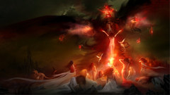 Woman dark night fire