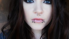 Woman Deep Blue Sea faces blue eyes brunettes piercings Blue 