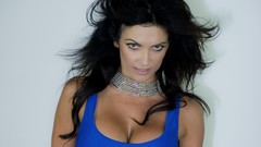 Woman denise milani boobs blue dress