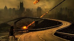 Woman destruction cityscapes meteorite Photo manipulation 