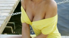 Woman dock blondes cleavage yellow dress London Hart