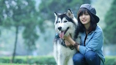 Woman Dogs asians bangs models