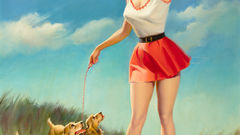 Woman Dogs blondes pinups retro art