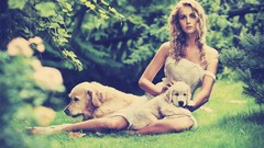 Woman Dogs dress blondes girls in nature
