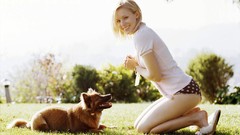 Woman Dogs Shorts Celebrity Kristen Bell Actress outdoors 