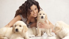 Woman Dogs smiling brunettes models
