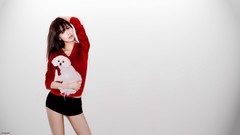 Woman Dogs white background Celebrity asians brunettes singers 