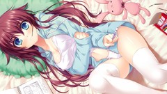 Woman dolls Anime artist beds pink hair anime girls Bunnies 